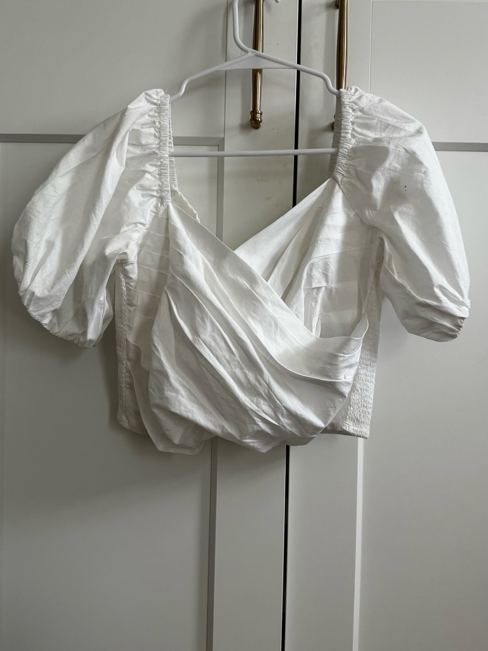 J. Crew White Puff Sleeve Crop Top, L